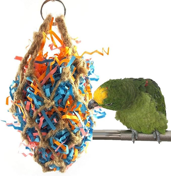 Wontee Bird Jute Paper Strips Parrot Mesh Bag Hanging Chewing Toy by Wontee