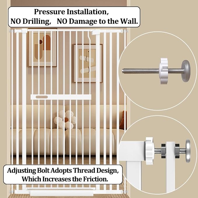 WAOWAO 71" Extra Tall Cat Pet Gate 29.92-61.42" Wide Pressure Mounted Walk - Image 7