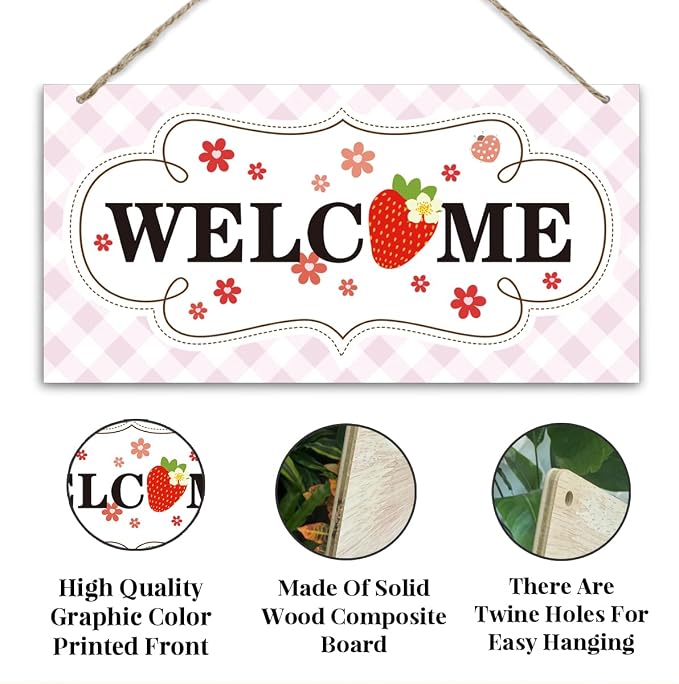 Welcome Sign for Front Door, Welcome Decor Wooden Hanging Sign for Girl Room - Image 3