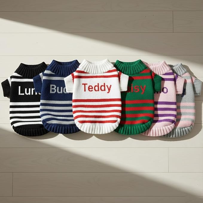 Custom Knit Sweater fr Dogs and Cats Personalized Knit Name Classic Striped - Image 4