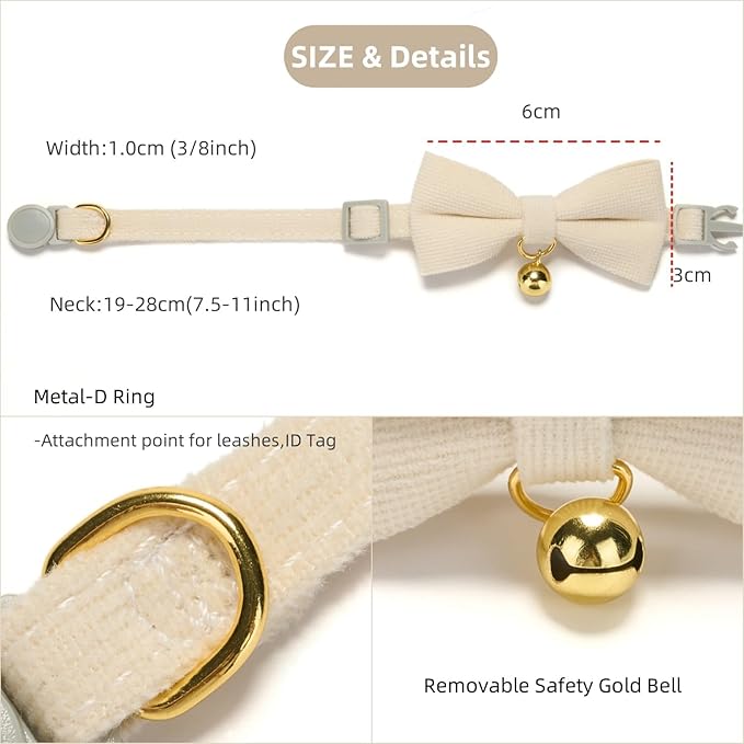 Soft Corduroy Cat Collar, Plaid Pattern, - Image 4