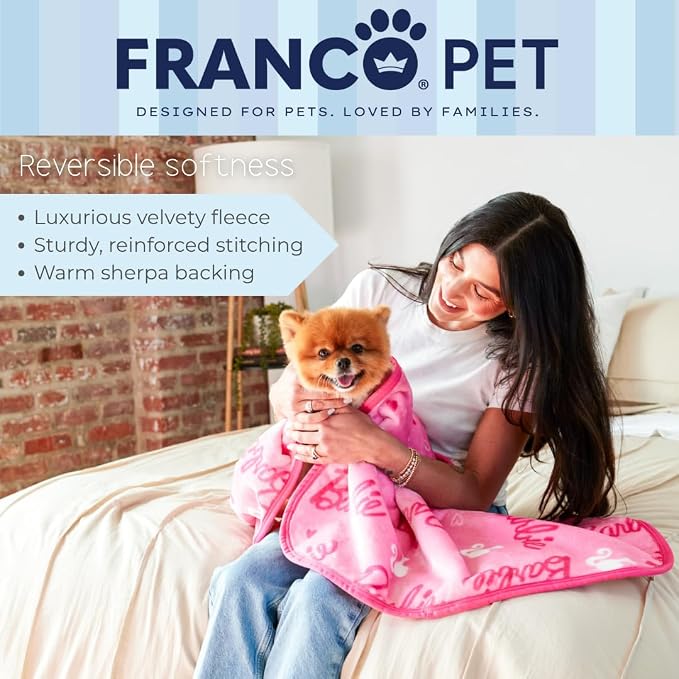 Franco Pet Barbie Super Soft Cozy Waterproof Sherpa-Backed Blanket Throw - Image 5