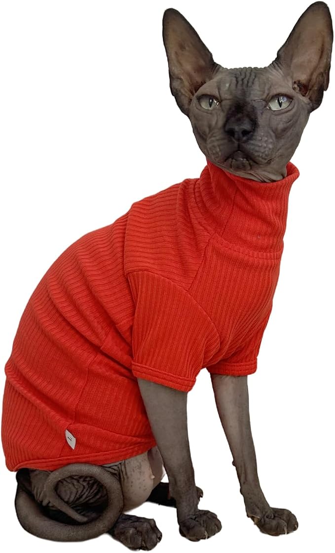 Sphynx Cats Shirt Cat Turtleneck Cotton Sweater Pullover Kitten T-Shirts - Image 5