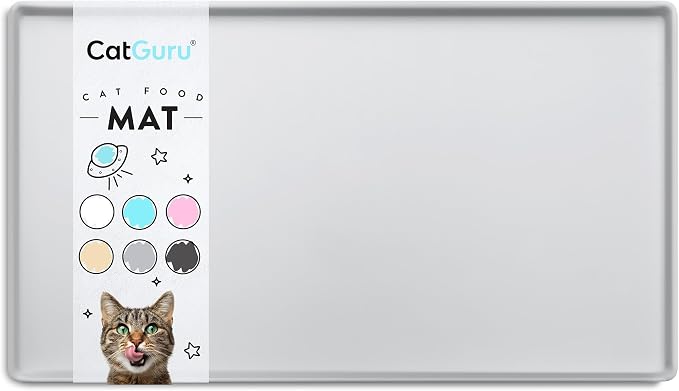 CatGuru Cat Food Mat, Small & Large Pet Feedingd Mat, 100% Waterproof Cat Mats by CatGuru
