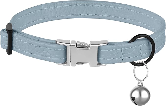 Leather Cat Collar with Buckle and Removable Bell - Image 7