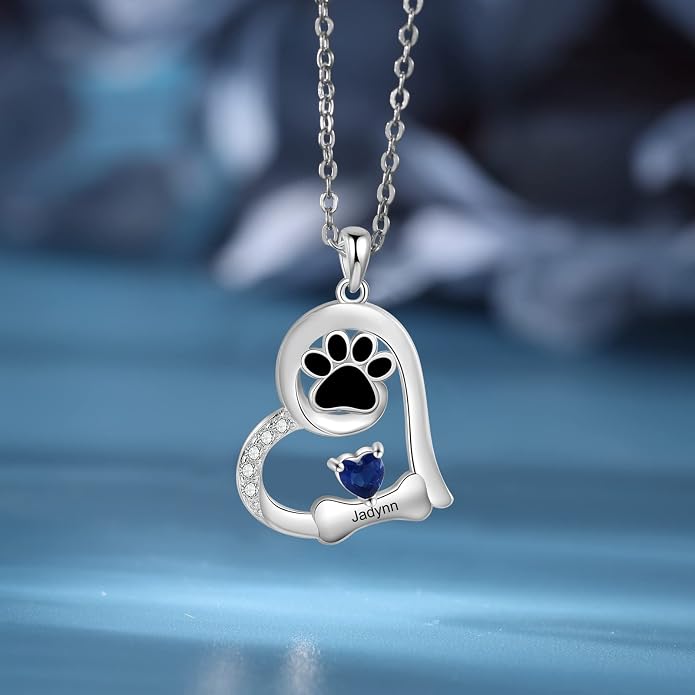Personalized Cute Dog Cat Paw Name Necklace Forever Love Custom Heart Pendant - Image 3