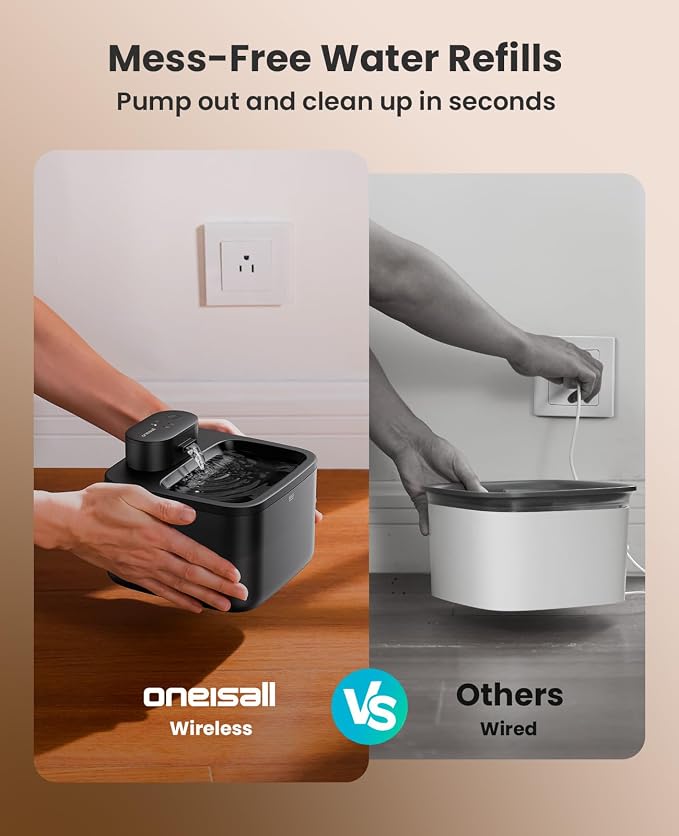 oneisall Wireless Cat Water Fountain: 74oz/2.2L Cordless Pet Water Fountains - Image 8