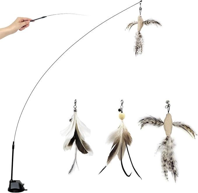 TTcat Cat Wand Toys with Suction Cup, Interactive Bird Simulation Cat Toy Set by TTCAT