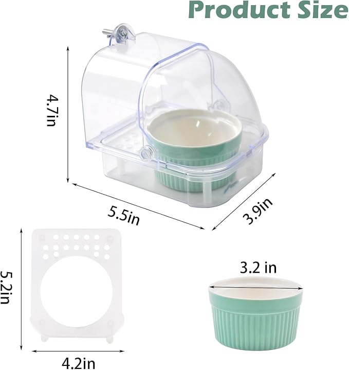 Bird Cage Feeder with Ceramic Bowl, 2 in 1 No Mess Bird Feeder and Transparent - Image 3