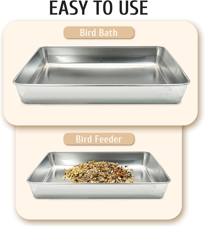 kathson Stainless Steel Bird Bath 16.14"×12.2"×2.36" Metal Bird Bath Tray Pet - Image 4