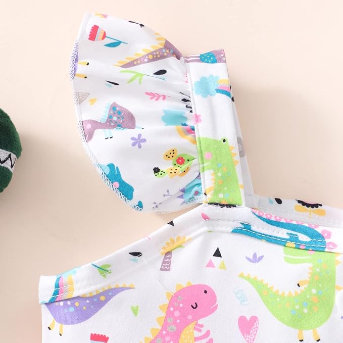 Toddler Baby Girls Summer Clothes Outfits Ruffled Sleeve Dinosaur Shirt Leopard - Image 5