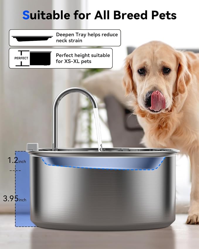 3.4Gal Dog Water Fountain for Large Dogs, 13L Stainless Steel Large Pet Fountain - Image 5
