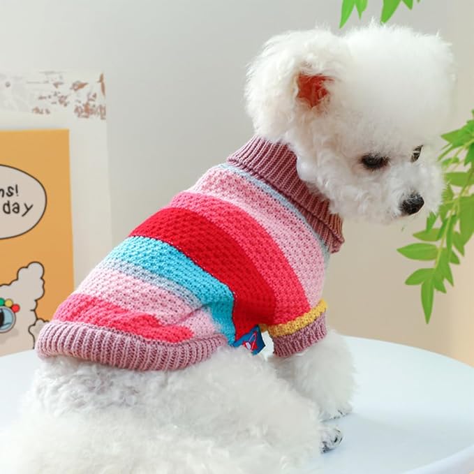 Rainbow Puppy Sweater for Small Dog Pullover Knitted Dog Sweatshirt Cable Cat - Image 4