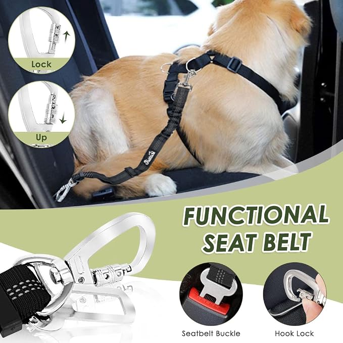 SlowTon Dog Seat Belt Harness for Car, Dog Car Harness Adjustable Mesh - Image 8