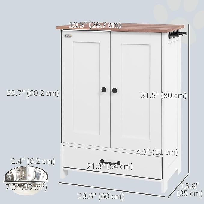 PawHut Pet Feeding Station, Elevated Dog Bowls, Dog Food Storage Cabinet - Image 3