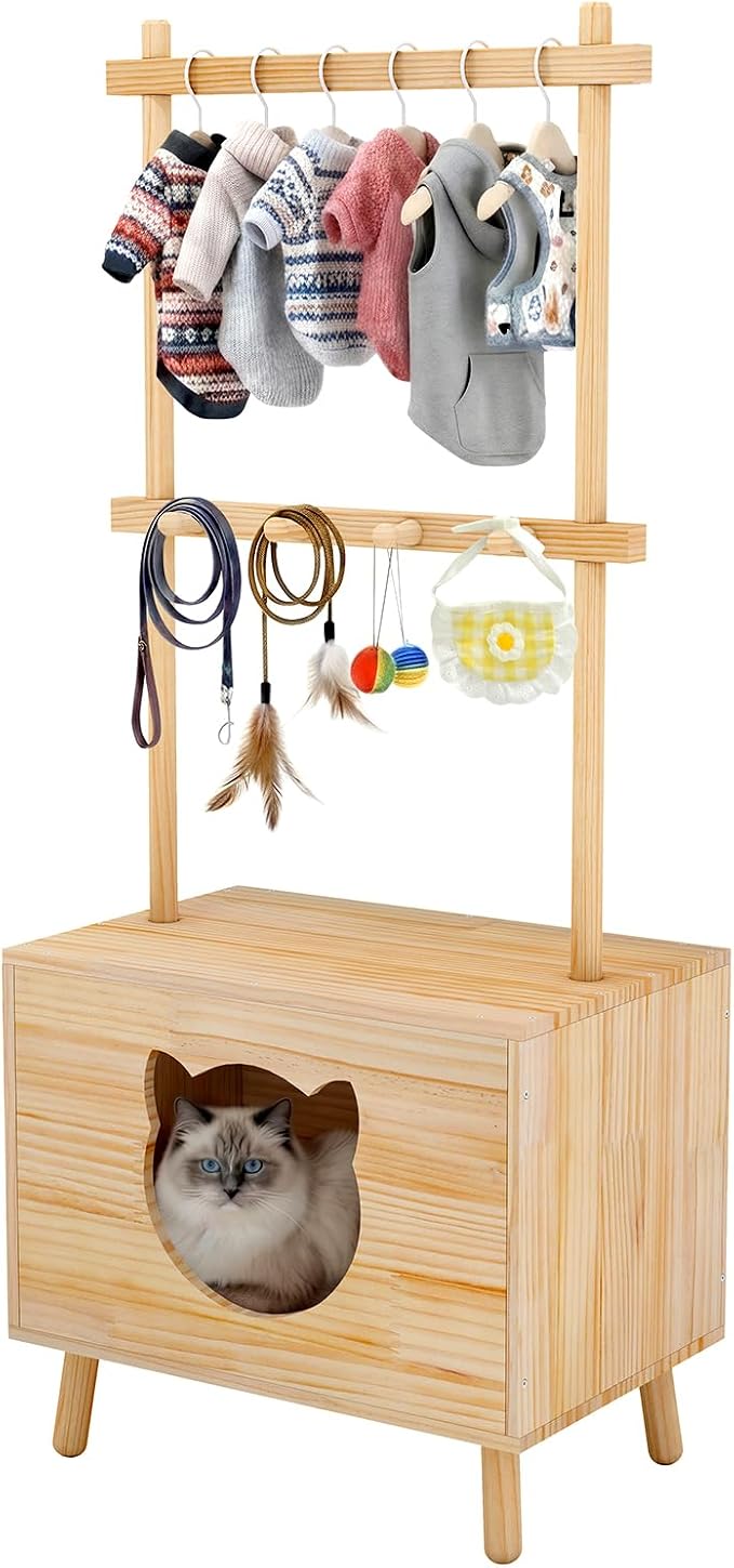 LOYIGA Cat House Side Table, Dog Closet Wooden Pet House Kitten Clothes Rack by LOYIGA