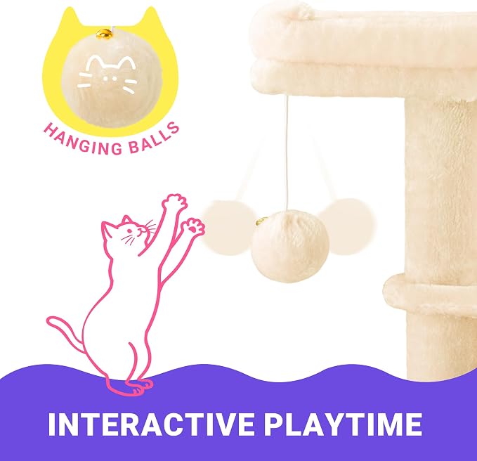 Allewie 29.5in Indoor Cat Tree, Padded Perch, and Hanging Ball, Suitable - Image 8