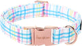Unique style paws Dog Collar Metal Buckle Blue Pink Grid Collar Gift Durable by Uniquestylepaws