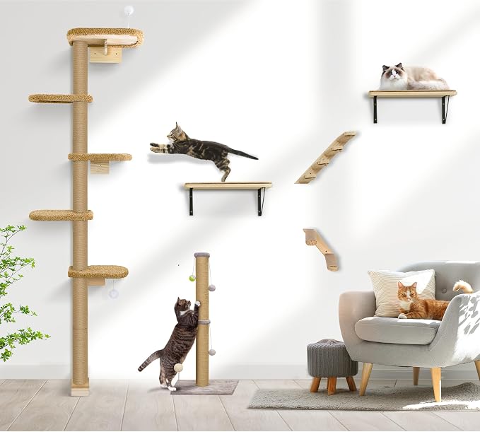 5-Tier Tall Cat Tree for Kittens, Floor to Ceiling Wall Mounted Cat Wall Shelves - Image 7