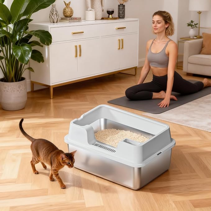 Stainless Steel Litter Box, XL Enclosed Cat Litter Boxes - Image 2