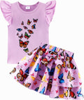Girls Skirt Set 2 Piece Outfit Toddler Summer Clothes Ruffle Sleeve T-Shirt Bow by zarmfly