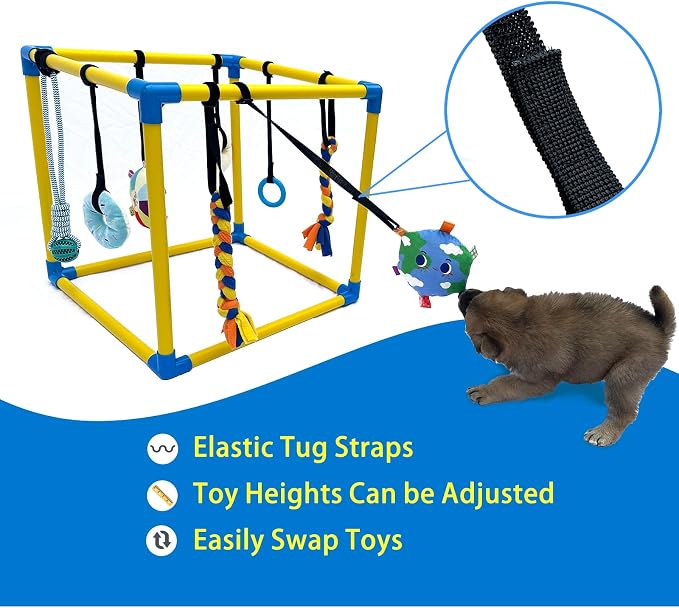 Dewonch Puppy Play Gym with 8 Hanging Toys, Small Dogs Indoor Jungle Gym - Image 2