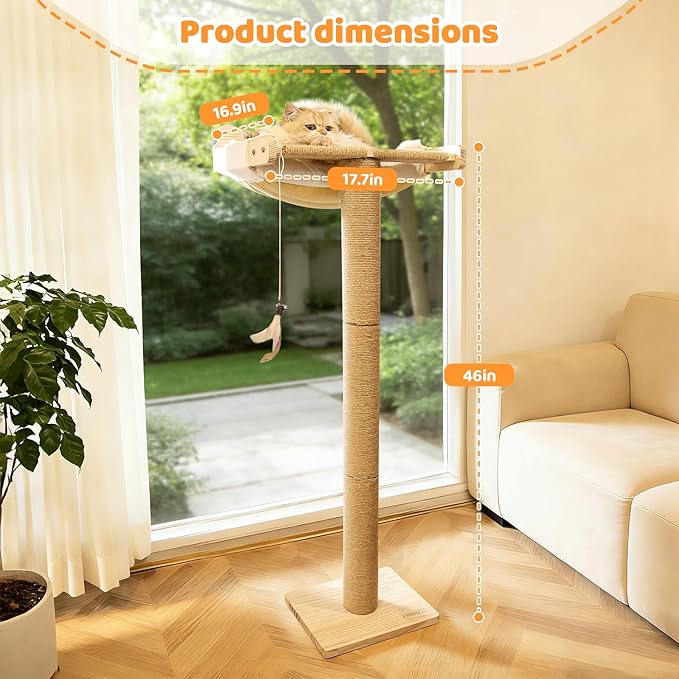 Cat Window Perch with Scratching Post, Bird Watching, Supports 45 lbs - Image 3