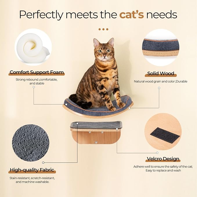 Cat Wall Shelves for Cat Wall Steps, Wooden Floating Modern Mounted Space - Image 3