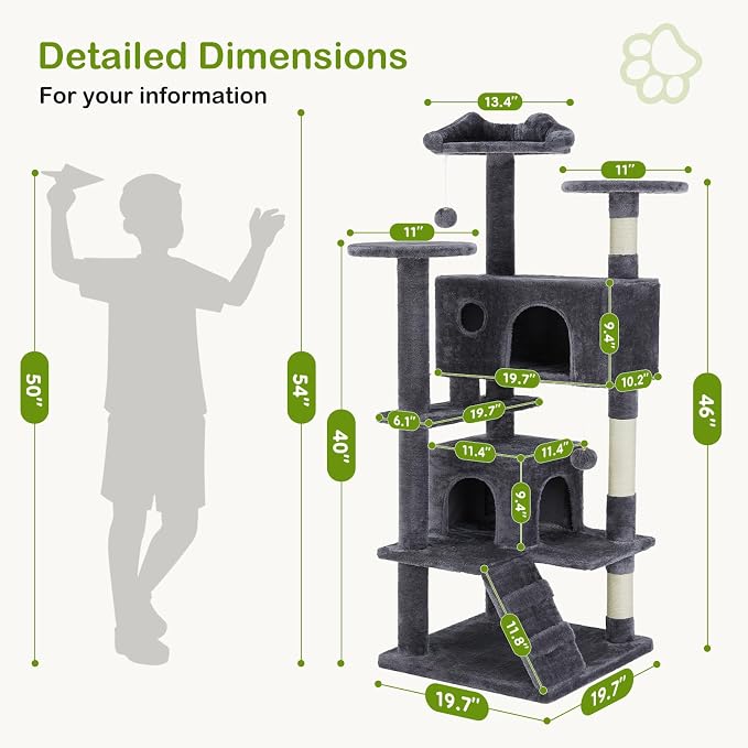 DUMOS 54-inch Indoor Cat Tree Tower –Multi-Level Pet House - Image 2