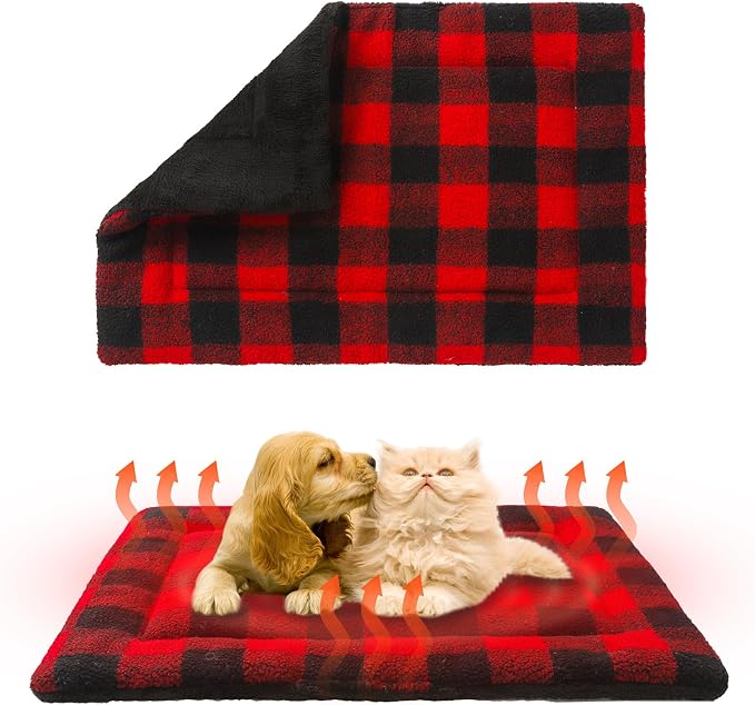KOOLTAIL Self Warming Cat Bed, Christmas Plaid Pet Heated Pad by KOOLTAIL