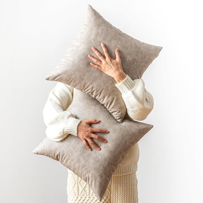 Oversized Neutral Decorative Leather Pillow Cover Pack of 2, by GEGELICA