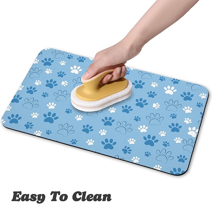 Dog Food Mat, Absorbent Water Bowl Mats Cat Pet Feeding Placemats Blue 24 * 32 - Image 4