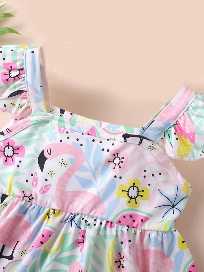 Toddler Baby Girls Summer Clothes Outfits Ruffled Sleeve Dinosaur Shirt Leopard - Image 3