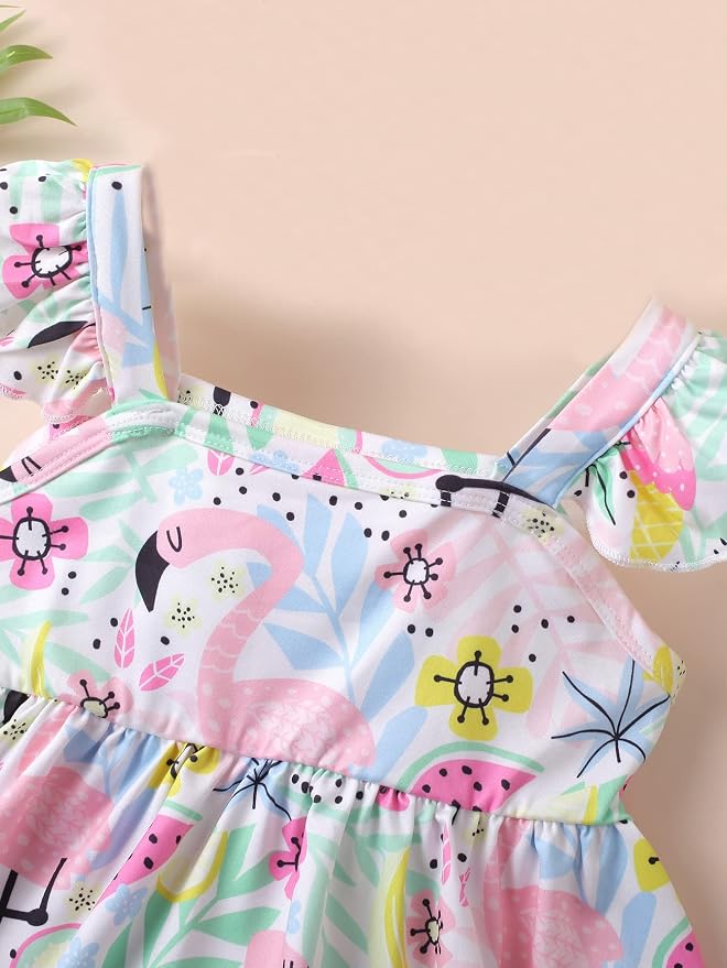 Toddler Baby Girls Summer Clothes Outfits Ruffled Sleeve Dinosaur Shirt Leopard - Image 3