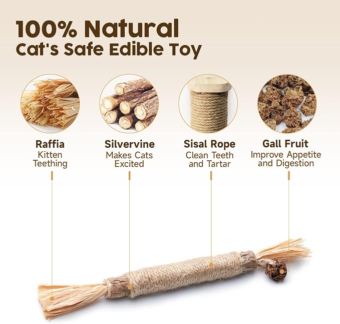 Potaroma 6 Pcs Natural Silvervine Sticks Cat Toys, Catmint Silvervine Blend - Image 2