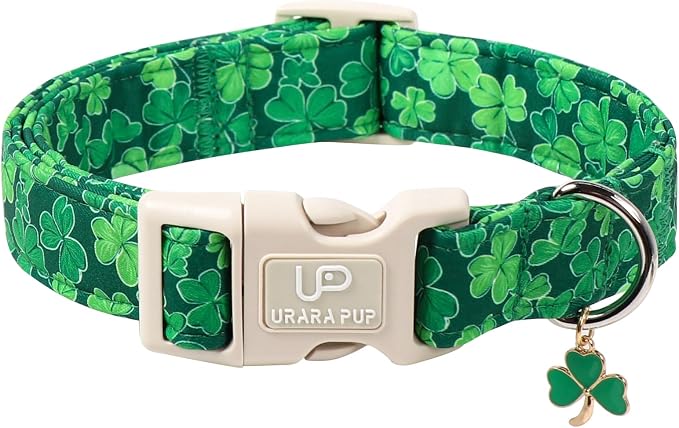 St. Patrick's Day Dog Collar, UP URARA PUP Shamrock Adjustable Pet Collar by UPURARAPUP