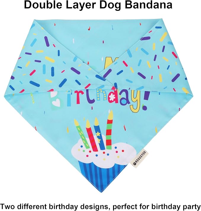 ADOGGYGO Dog Birthday Bandana Scarf and Blue Boy Pet Birthday Party Hat - Image 3