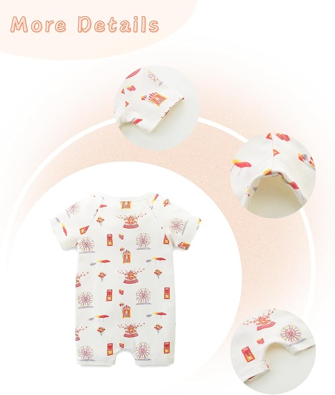 Unisex Summer Trendy 2-Pack Rompers Short Sleeve Zipped Bodysuit Infant Cotton - Image 6