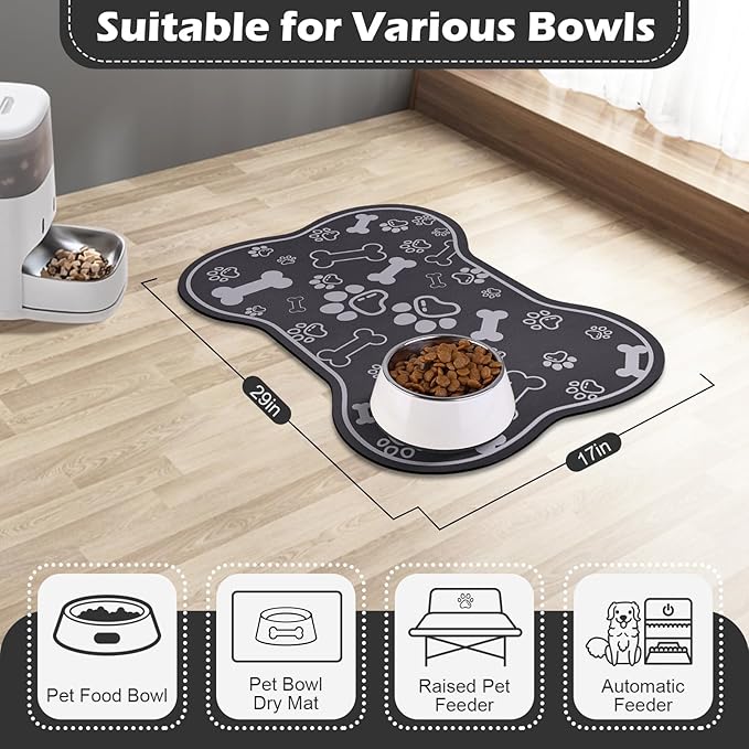 Dog Cat Food Mat, Rapid AbsorbentPet Feeding Mat, Bone Shaped Dog Placemat - Image 6