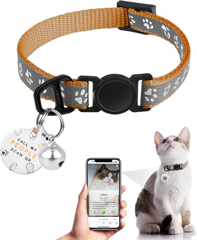 Cat Collar Breakaway with QR Code Name Tag, Reflective Kitten Collars with Bell by FURRIGO