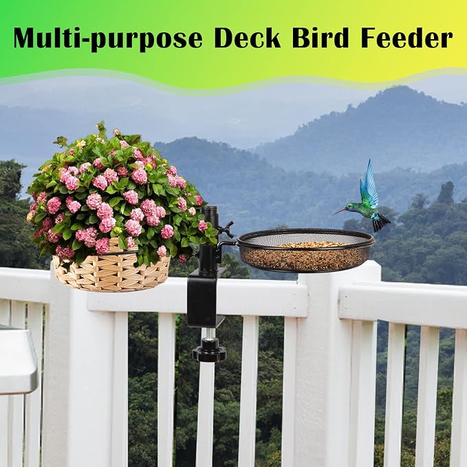 Deck Bird Feeders with Metal Mesh Tray and 2 Water Bowls - Image 4