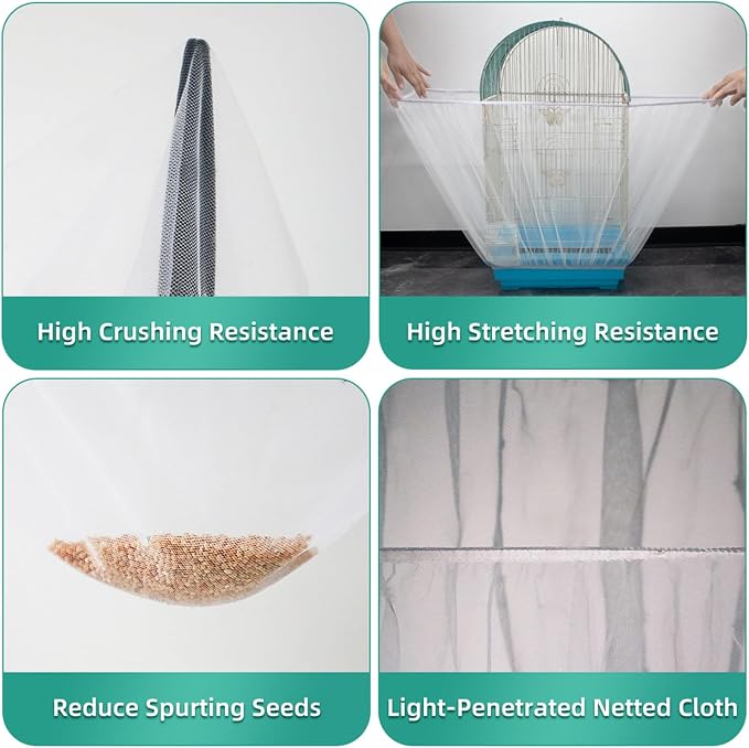 Large Bird Cage Cover, Bird Cage Seed Catcher, Adjustable Soft Airy Nylon Mesh - Image 2
