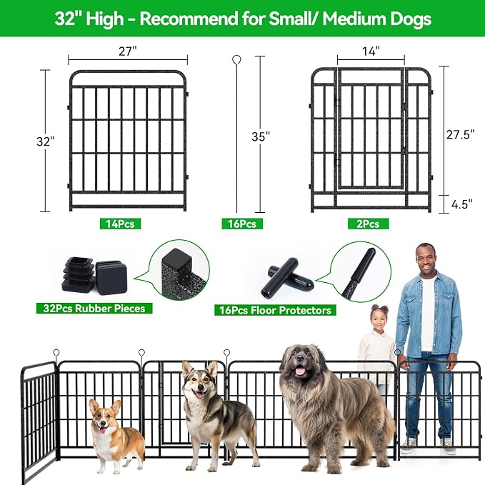 Dog Fence Outdoor 16 Piece Panels 32" Height, Square Steel Pipe - Image 4