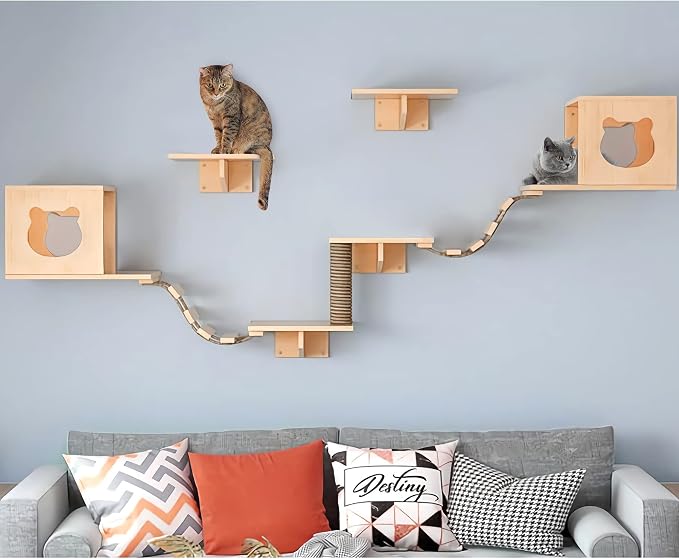 PETKABOO Cat Wall Shleves and Perches, Pine Wooden Cat Wall Furniture Climbing - Image 8