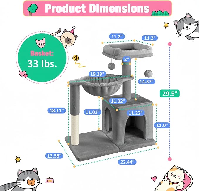 Allewie 29.5in Indoor Cat Tree, Padded Perch, and Hanging Ball, Suitable - Image 5