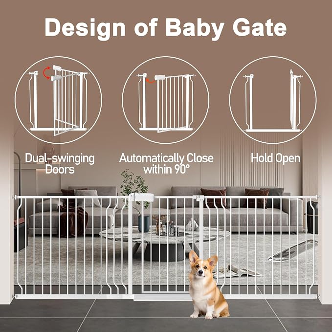 WAOWAO Baby Gate 100-109.41" Extra Wide Pressure Mounted Walk Through Swing - Image 4