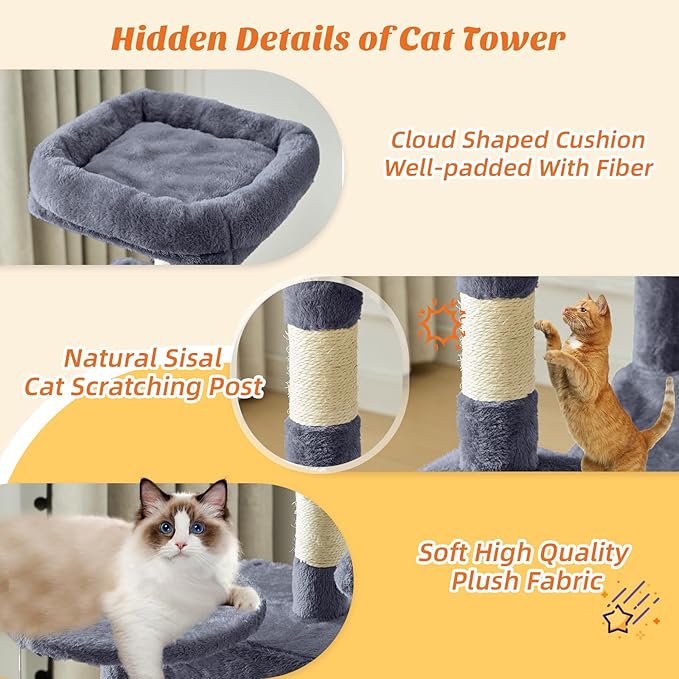 Sweetcrispy 44 Inch Cat Tree Tower, Cat Climbing Tower - Image 5