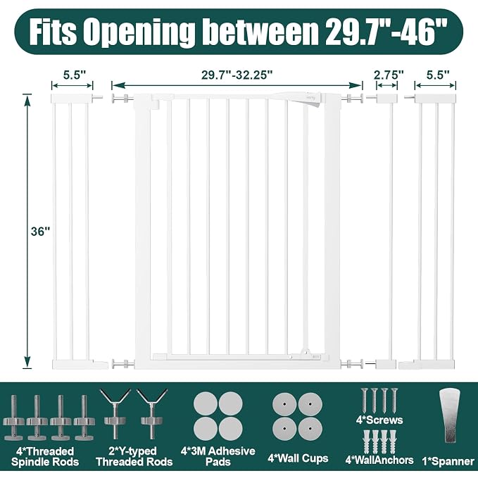 keny 36" Extra Tall Baby Gate for Doorways, Fits Openings 29.7" to 46" Wide - Image 6