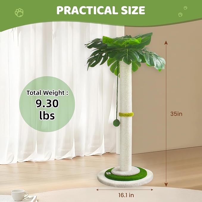 Meowoou Cat Scratching Post for Space-Saving, 35” Tall Modern Monstera 3 Layer - Image 7