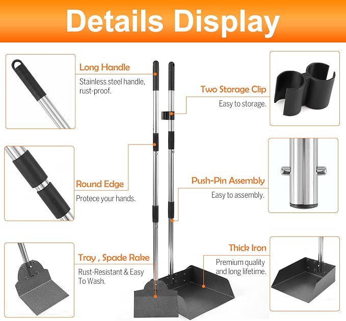 Pooper Scooper, Metal Aluminum Tray and Spade Poop Scoop Set - Image 3